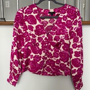 J crew pink and off white silky v neck blouse